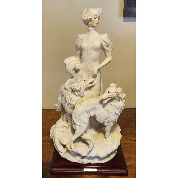 Vintage G. Armani Capodimonte Porcelain Lady with Borzois Florence Italy 1985